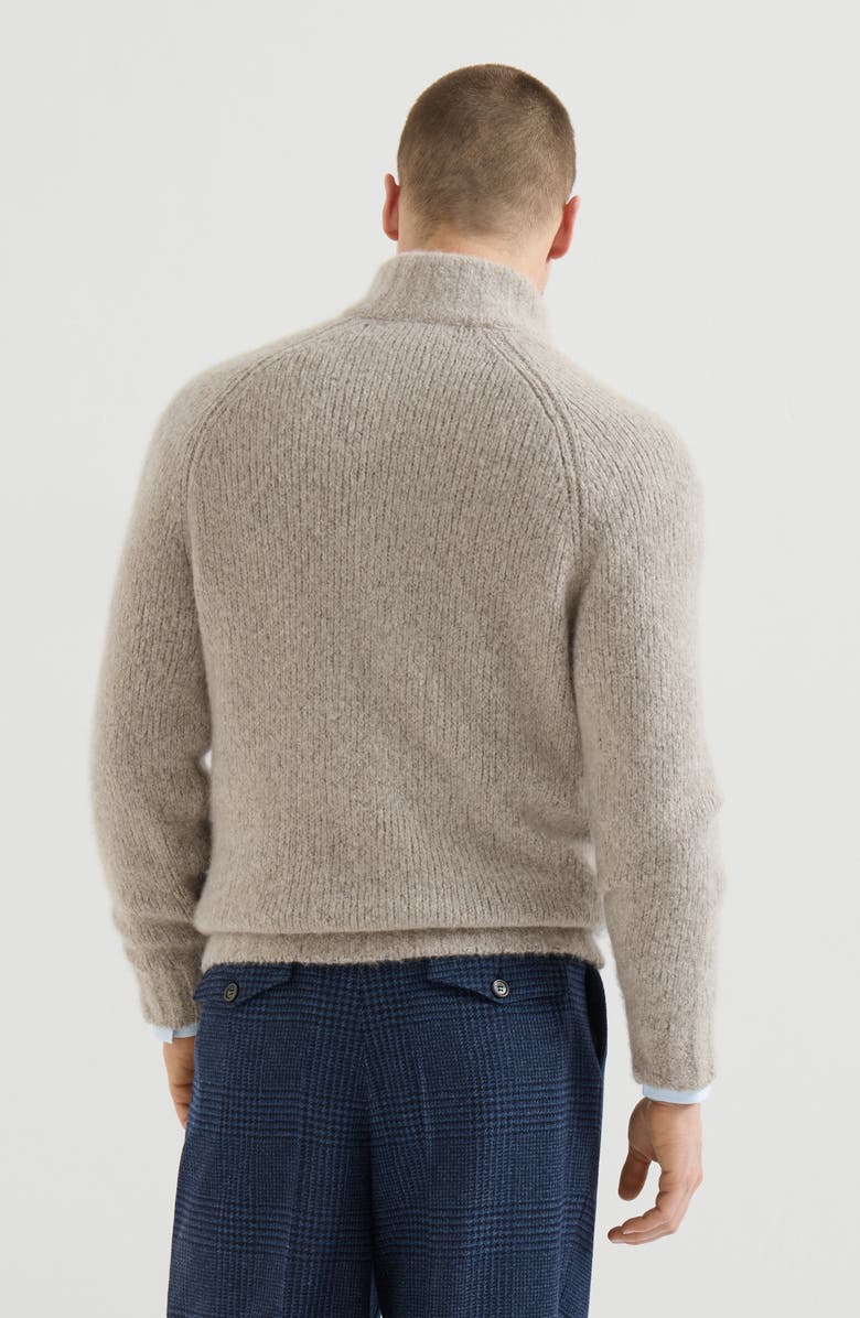Brunello Cucinelli Cashmere and silk high-neck cardigan with zipper, Alternate, color, White