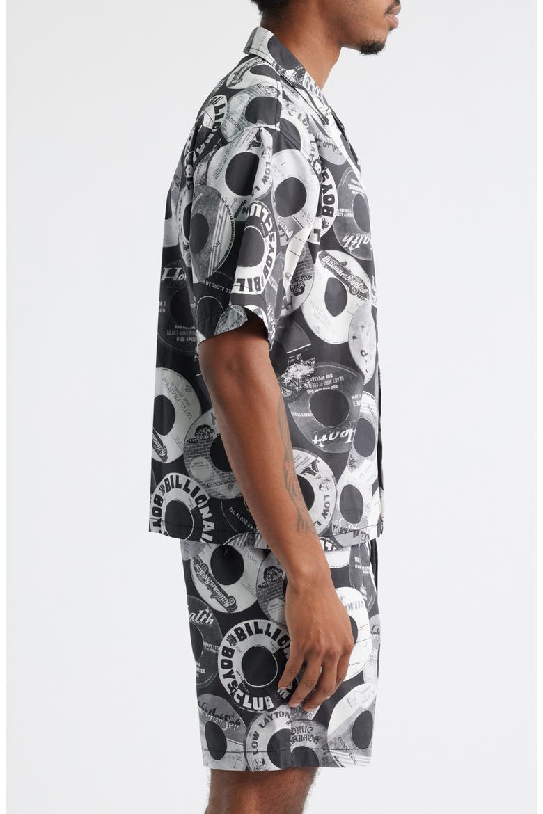 Beats Print Cotton Cropped Camp Shirt, Alternate, color, BLACK