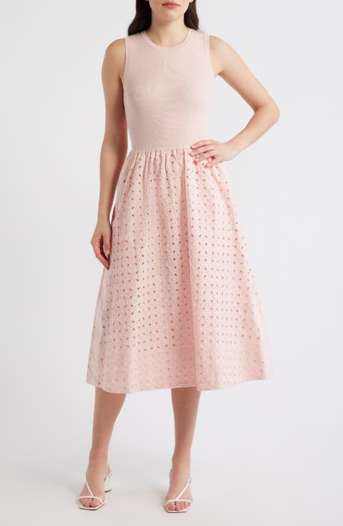 Emma Sleeveless Rib & Broderie Anglaise Dress