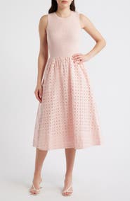Elie Tahari Emma Sleeveless Rib & Broderie Anglaise Dress