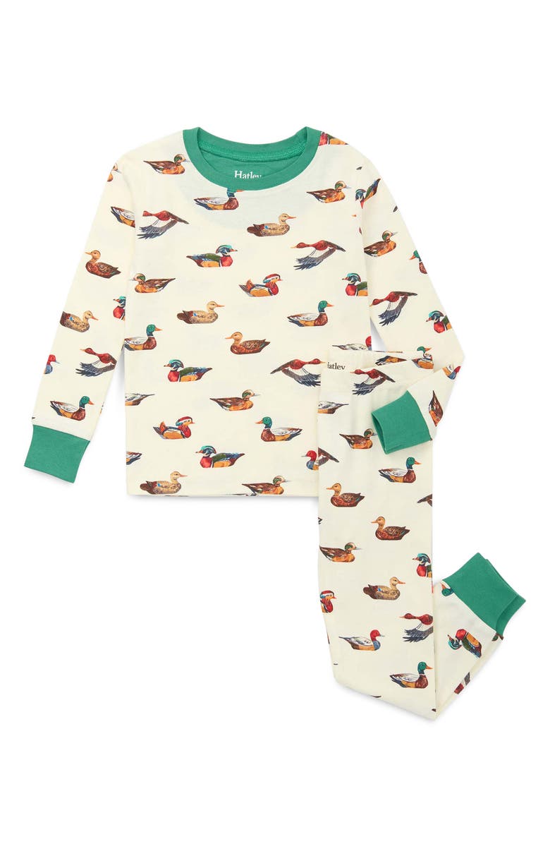 Hatley Kids' Duck Decoy Two-Piece Organic Cotton Pajamas, Main, color, Natural
