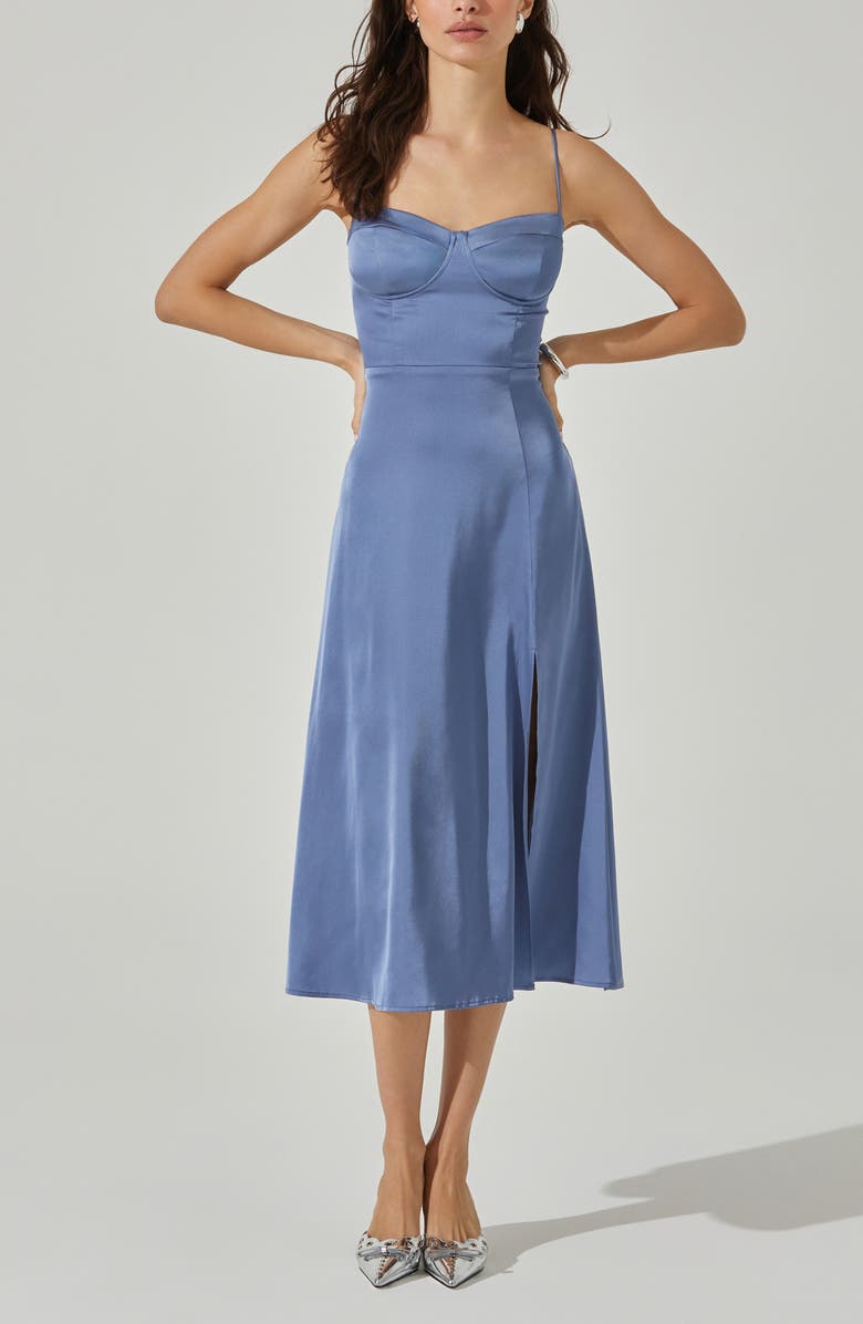 ASTR the Label Bustier Satin Dress, Alternate, color, Slate Blue