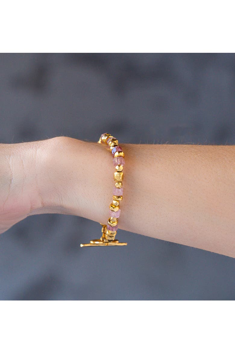 Strawberry Quartz and Bead Bracelet, Alternate, color, Gold