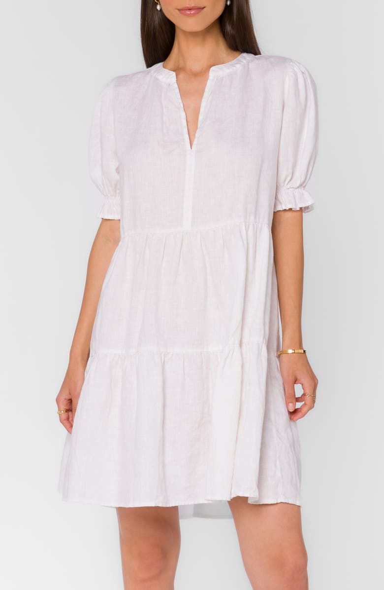 VELVET HEART Tiered Linen Blend Dress, Main, color, Optic White