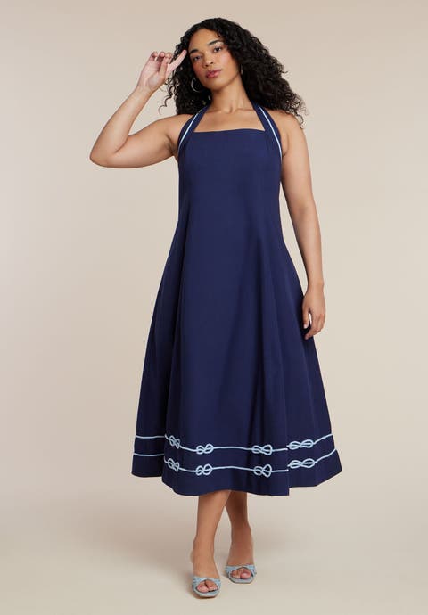 Halter Neck Poplin Midi Dress (Plus)