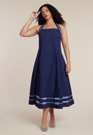 ELOQUII Halter Neck Poplin Midi Dress