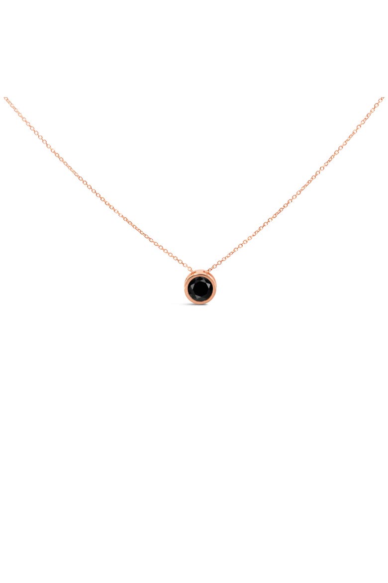 14K Rose Gold 3 1/2 Cttw Bezel-Set Black Diamond Solitaire Pendant Necklace, Main, color, Pink