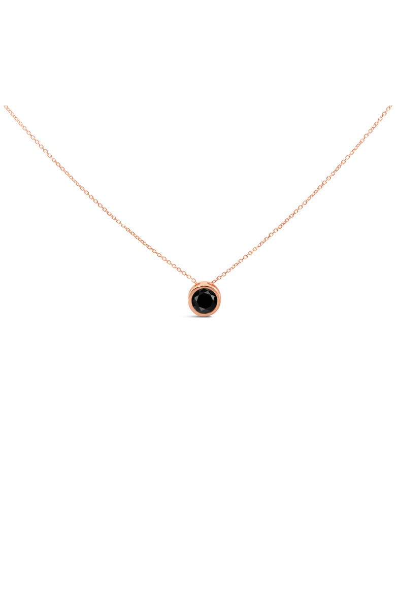 Haus of Brilliance 14K Rose Gold 3 1/2 Cttw Bezel-Set Black Diamond Solitaire Pendant Necklace, Main, color, Pink