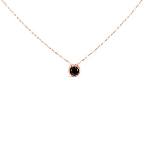 14K Rose Gold 3 1/2 Cttw Bezel-Set Black Diamond Solitaire Pendant Necklace