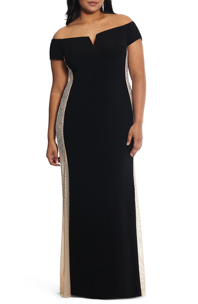 Xscape Evenings Xscape Caviar Bead Off the Shoulder Gown, Main, color, 