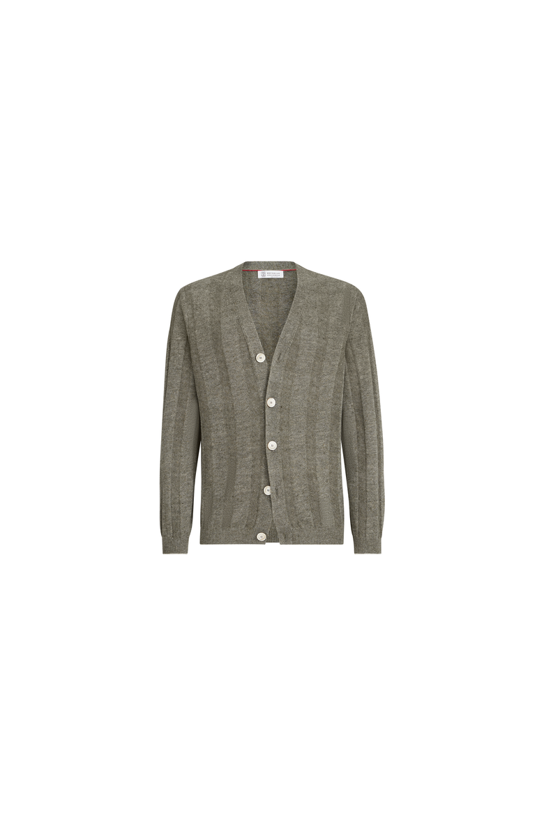 Linen and cotton textured rib cardigan, Alternate, color, Olive