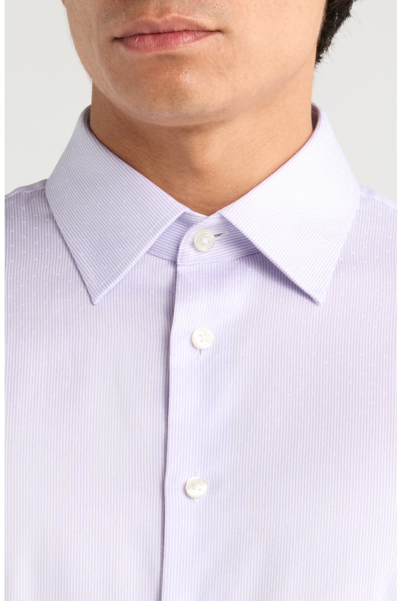 Trim Fit Pinstripe Non-Iron Cotton Dress Shirt, Alternate, color, PURPLE NEP STRIPE