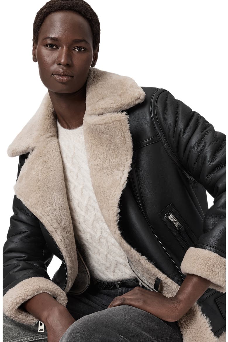 Sola Oversize Genuine Shearling Biker Jacket, Alternate, color, BLACK/ NATURAL