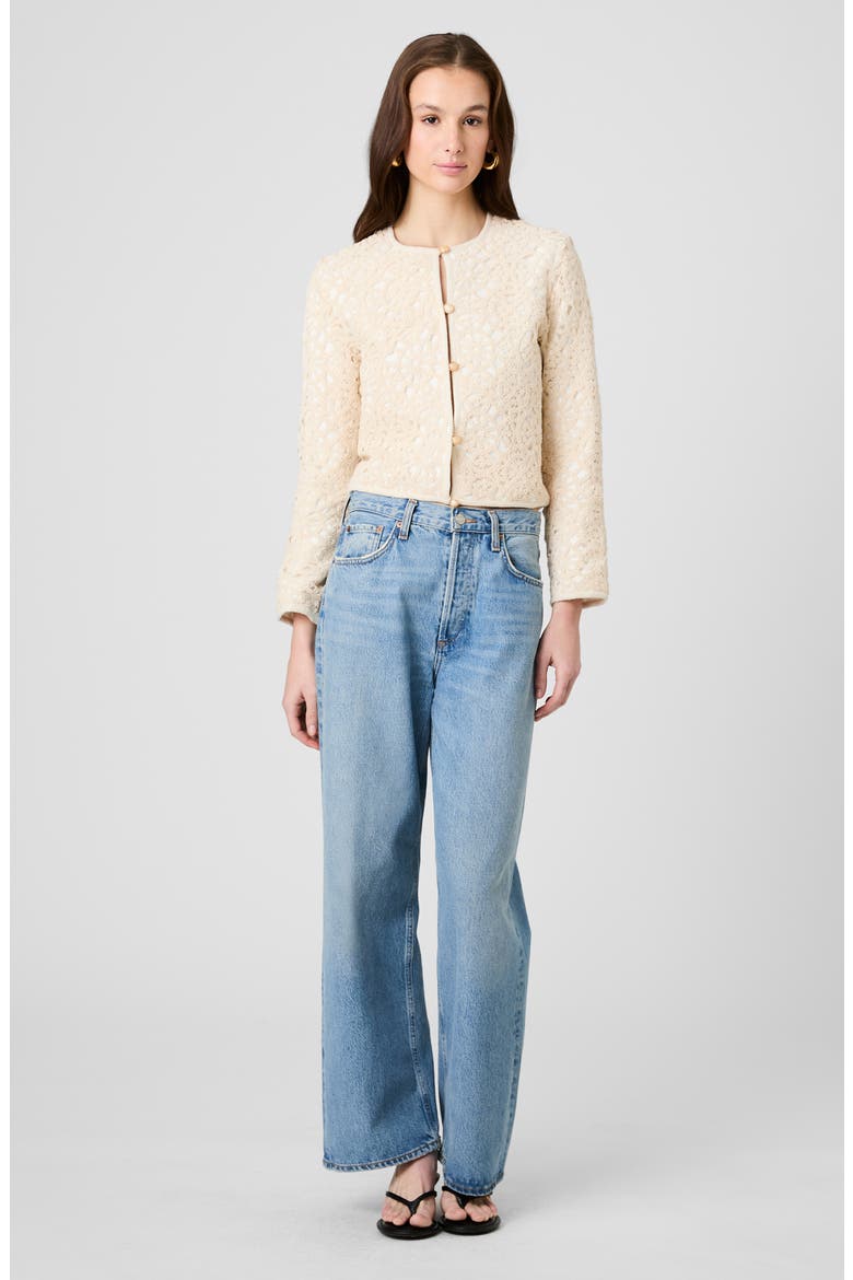 Geo Lace Woven Cardigan, Alternate, color, ECRU