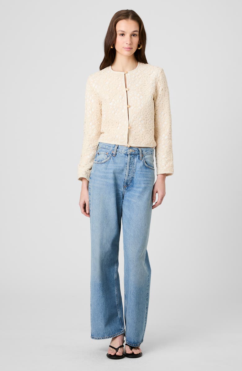 French Connection Geo Lace Woven Cardigan, Alternate, color, Ecru