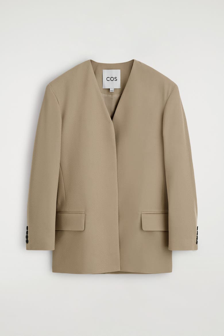 Collarless Wool-Twill Blazer, Alternate, color, BEIGE