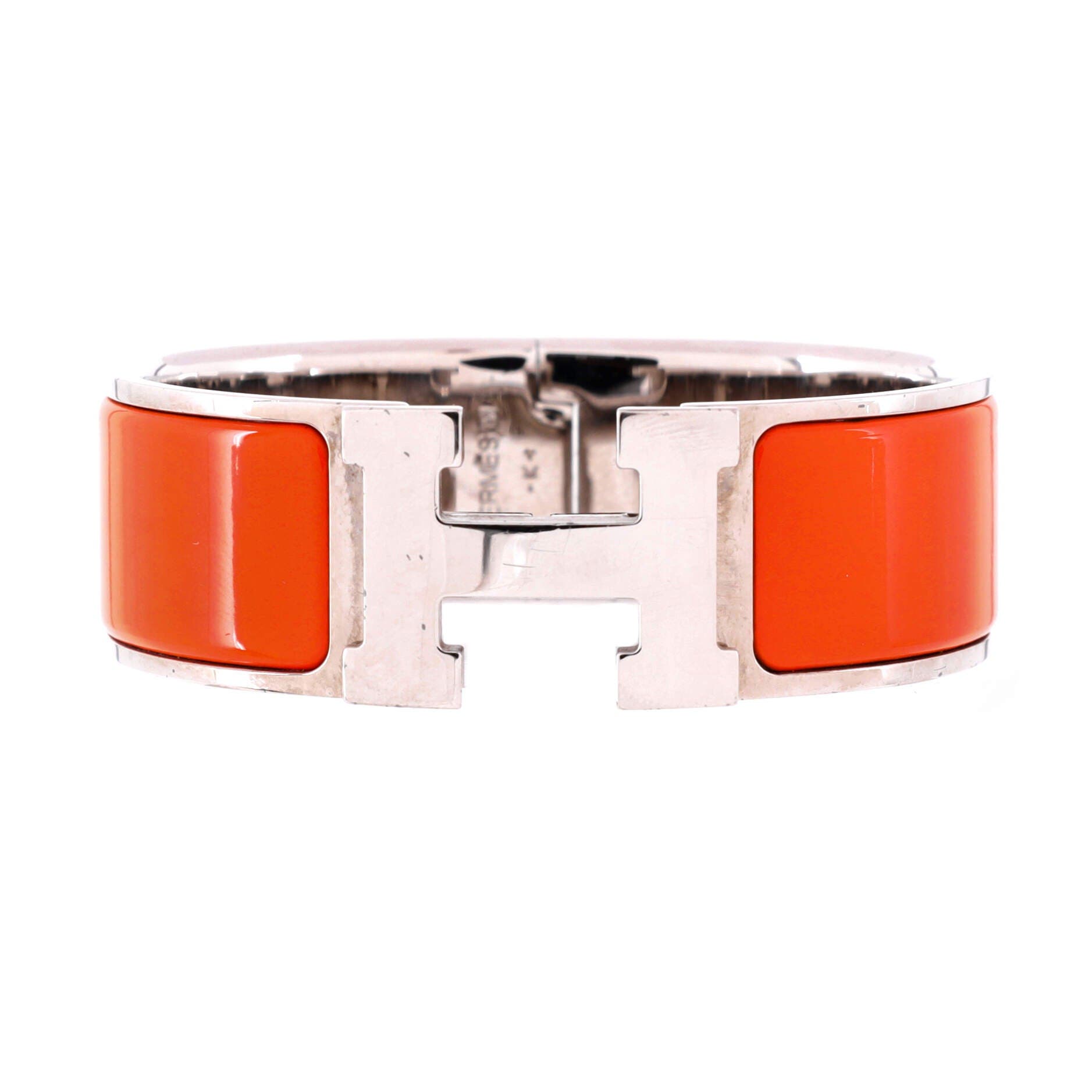Pre-Owned Hermes Clic H Bracelet Enamel Wide, Main, color, Metallic