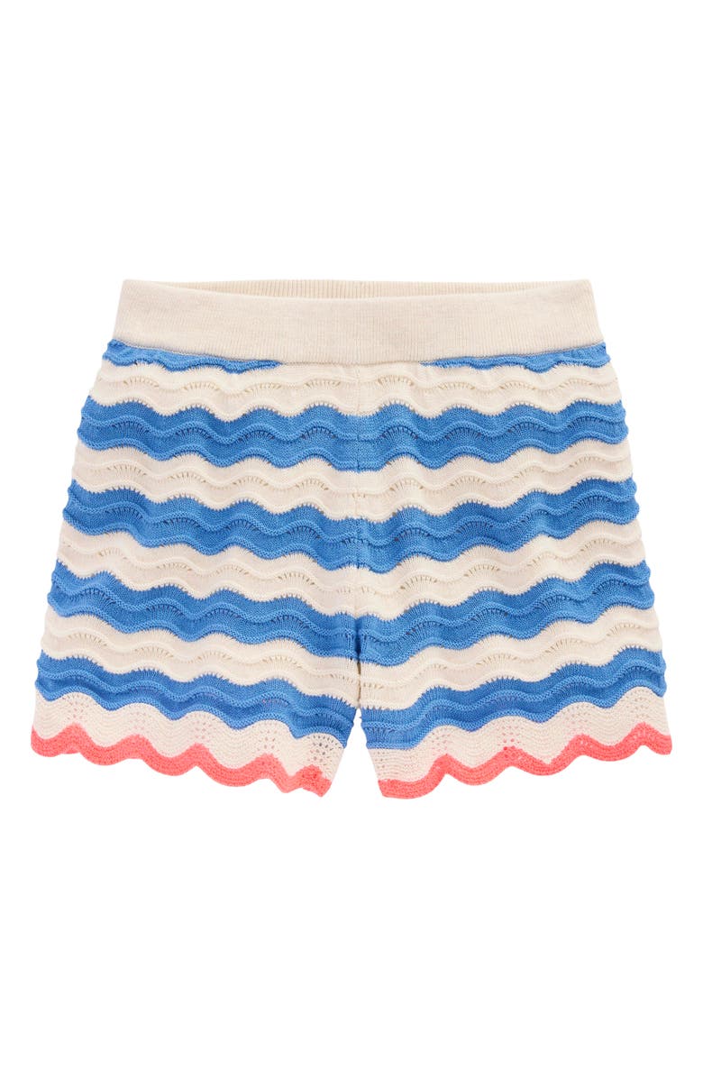 Mini Boden Kids' Stripe Pointelle Stitch Cotton Sweater Shorts, Main, color, Blue/ Ivory Stripe
