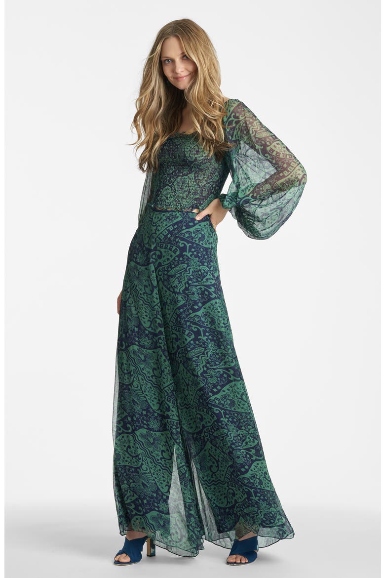 Cora Flowy Wide Leg Pants, Alternate, color, AZTEC FLORAL SAGE AND MIDNIGHT