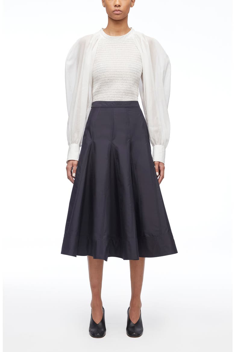 Pleated Godet Midi Skirt, Alternate, color, BLACK