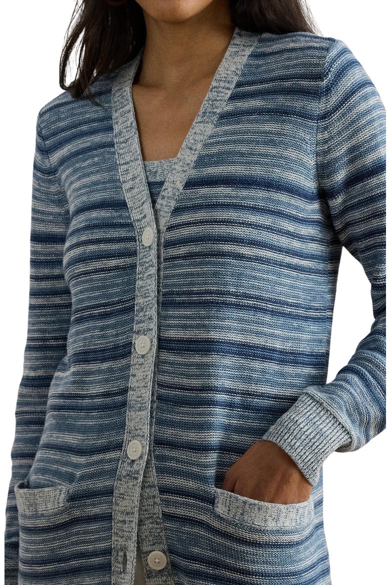 Stripe Linen & Cotton Long Cardigan, Alternate, color, INDIGO/ MULTI