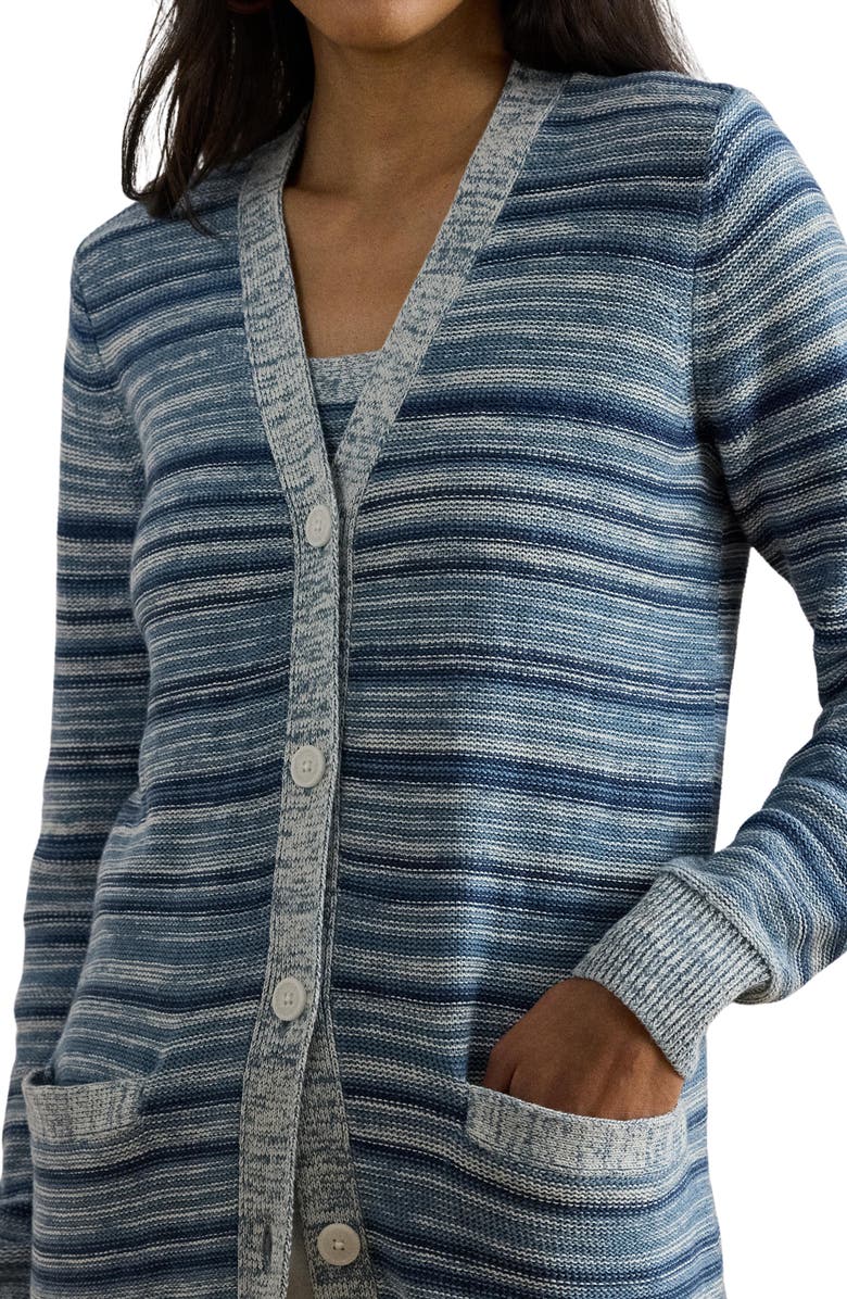 Lauren Ralph Lauren Stripe Linen & Cotton Long Cardigan, Alternate, color, Indigo/ Multi