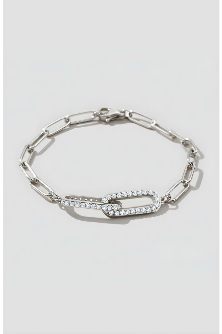 Pave Paperclip Chain Bracelet, Main, color, Silver