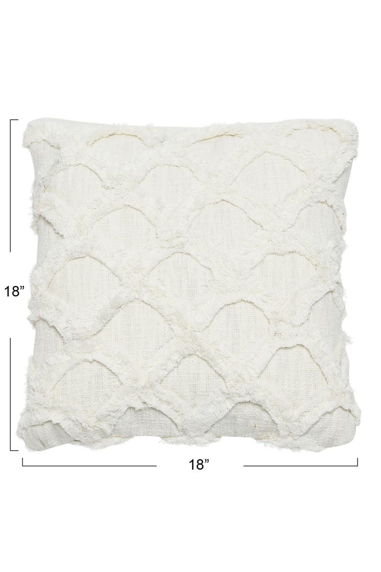 Cotton Tufted Chenille Pillow with Scallop Pattern, White, Alternate, color, White