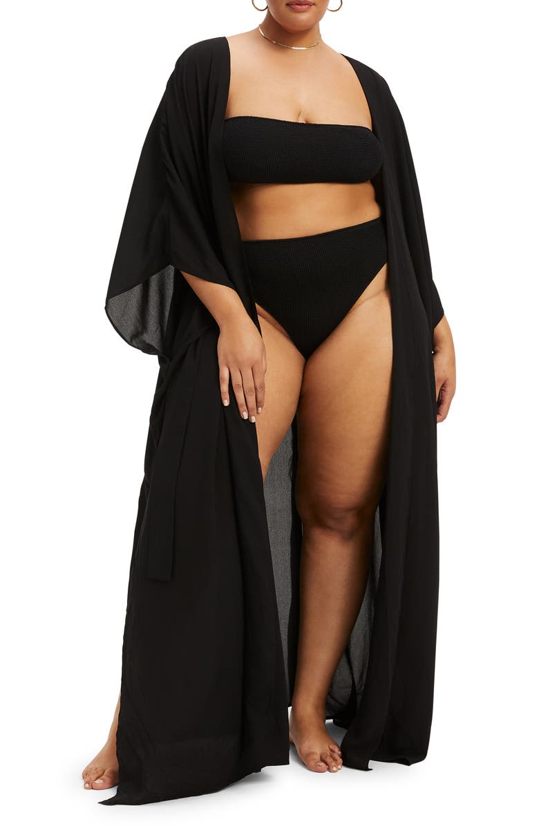 Good American Goddess Cover-Up Robe, Alternate, color, Black001