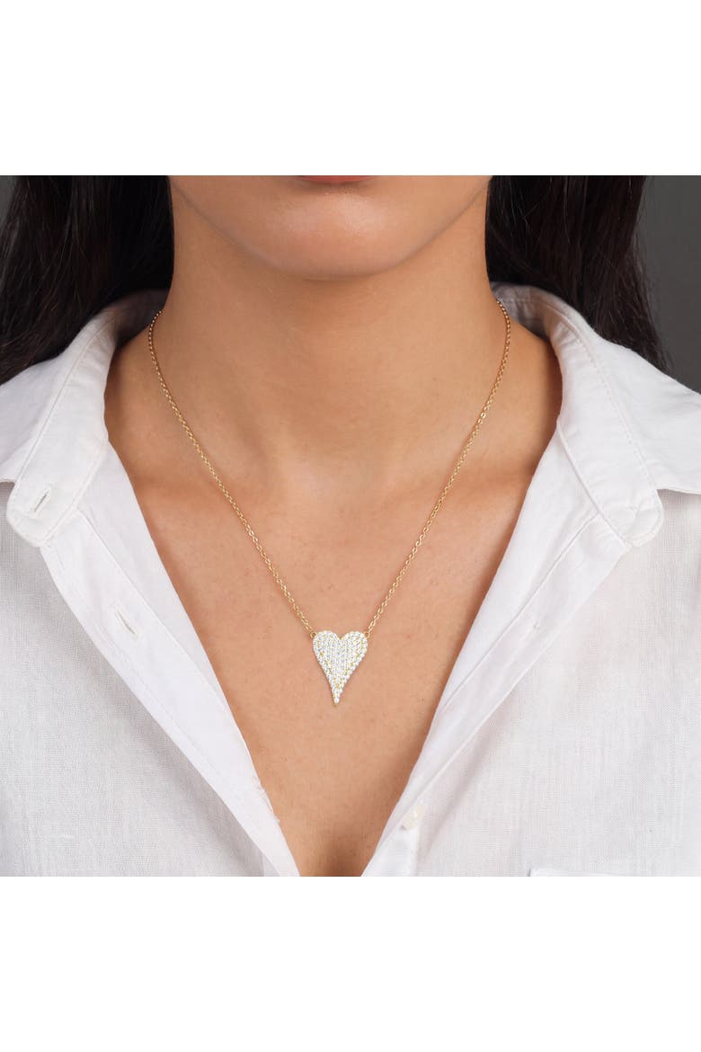 Large CZ Pave Single Heart Necklace, Alternate, color, Gold Plated Sterling Silver