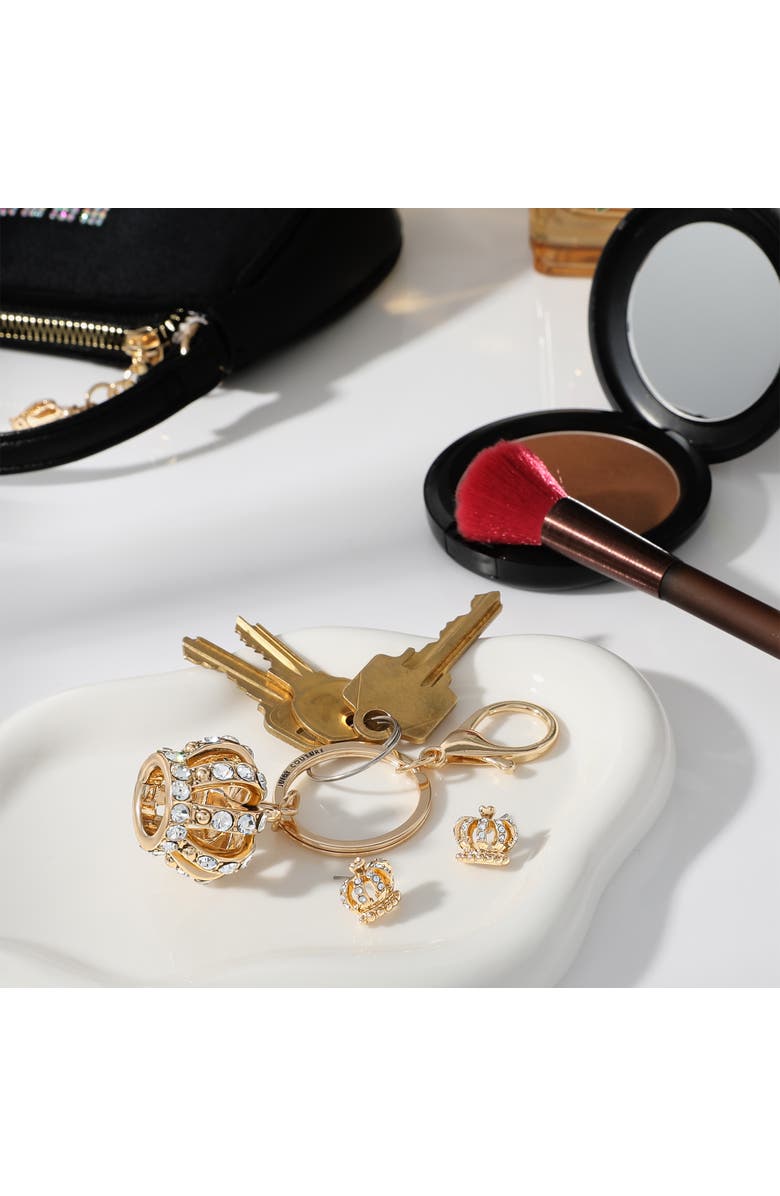 Juicy Couture Crystal Crown Keychain & Earring Set, Alternate, color, Gold, Silver