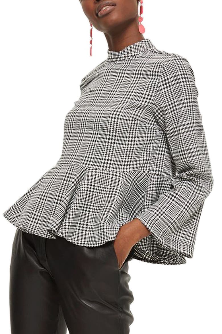 Check Peplum Blouse, Alternate, color, GREY MULTI