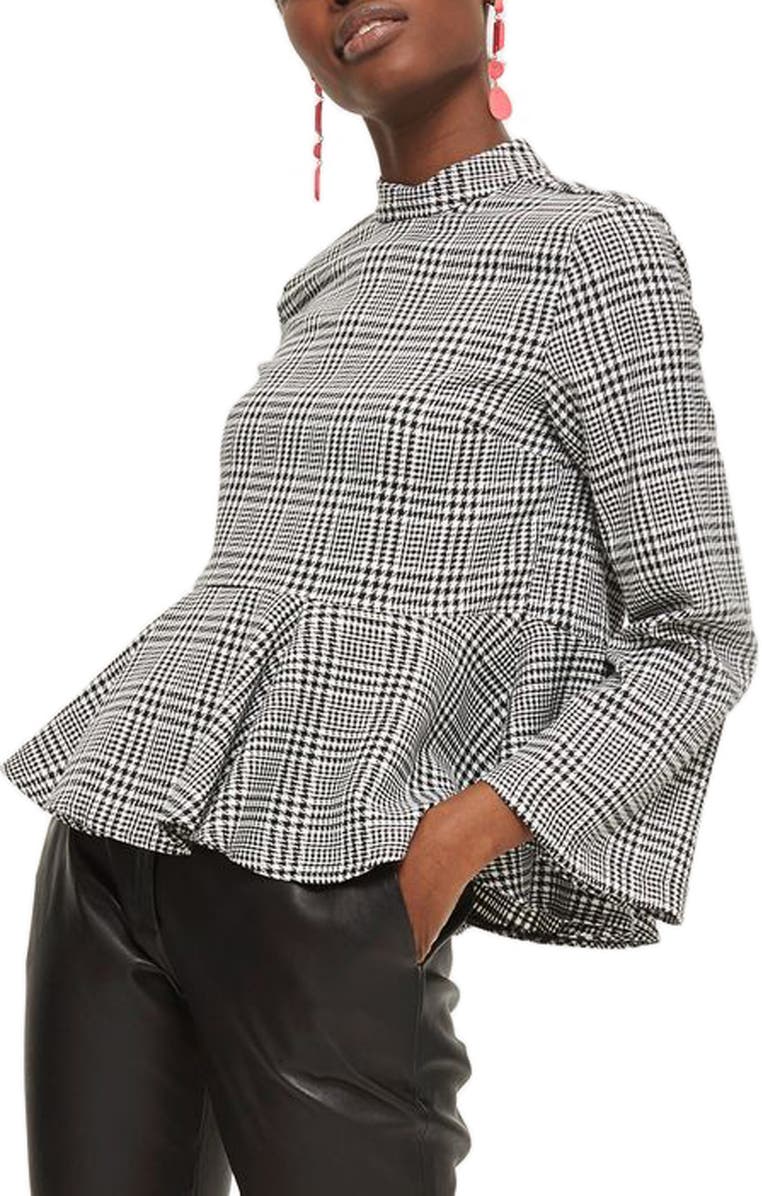 Topshop Check Peplum Blouse, Alternate, color, 