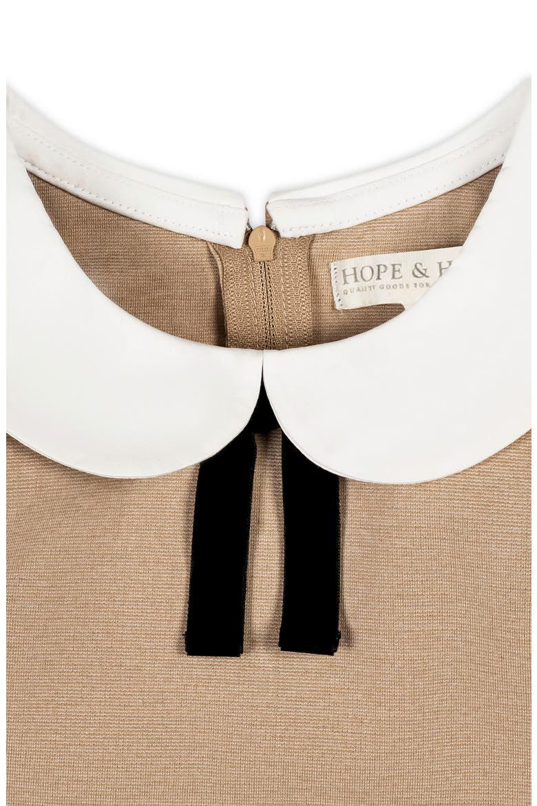 Kids' French Look Ponte Dress with Bow, Alternate, color, Camel Heather
