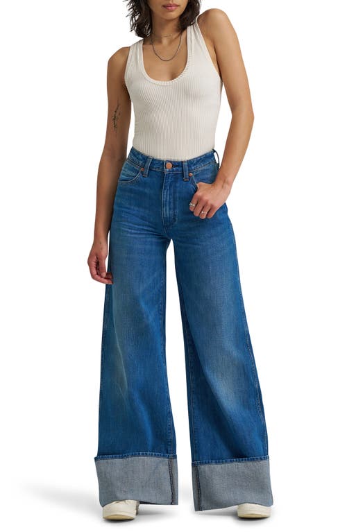 Wrangler High Waist Cuffed Wide Leg Jeans In Blue