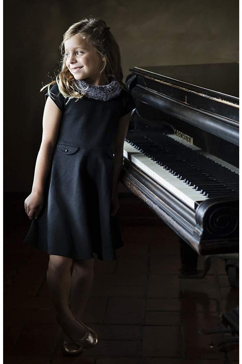 Girls' Fit and Flare Ponte Dress with Faux Fur, Toddler, Alternate, color, Black