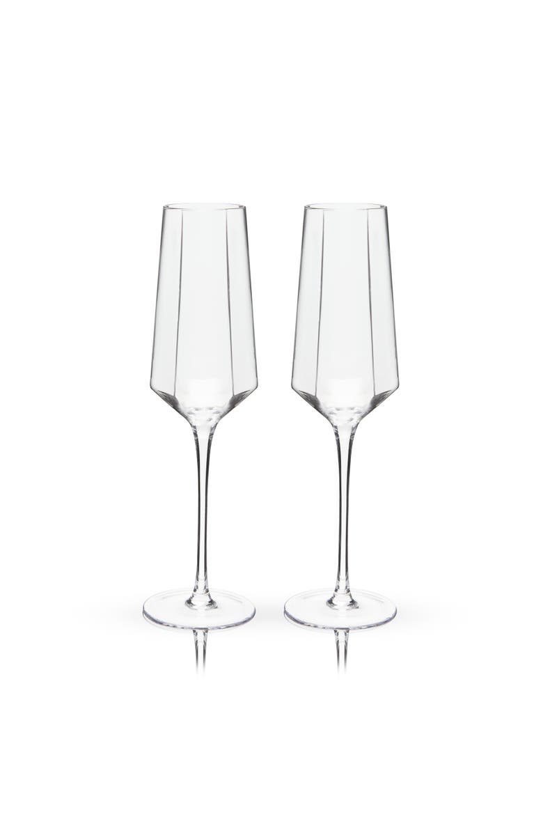 Viski Seneca Crystal Stemmed Champagne Flutes Set of 2, Main, color, Clear