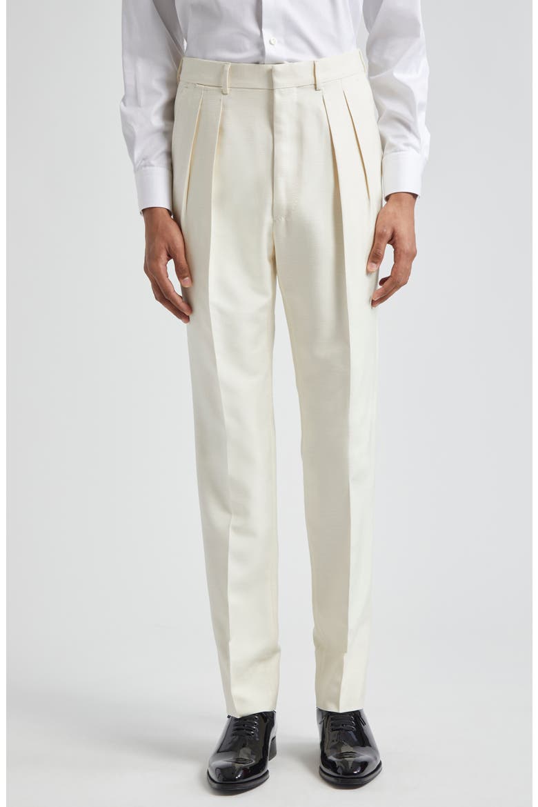 Atticus Tailored Silk Trousers, Main, color, BONE