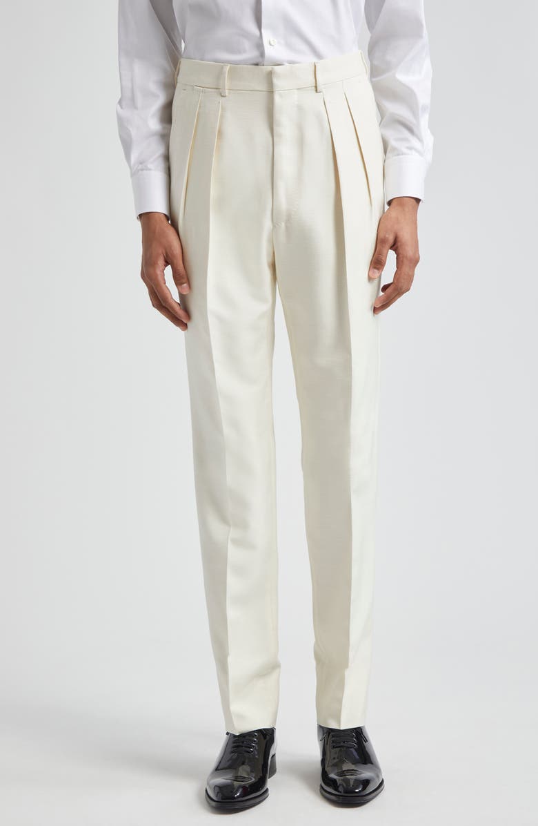 TOM FORD Atticus Tailored Silk Trousers, Main, color, Bone