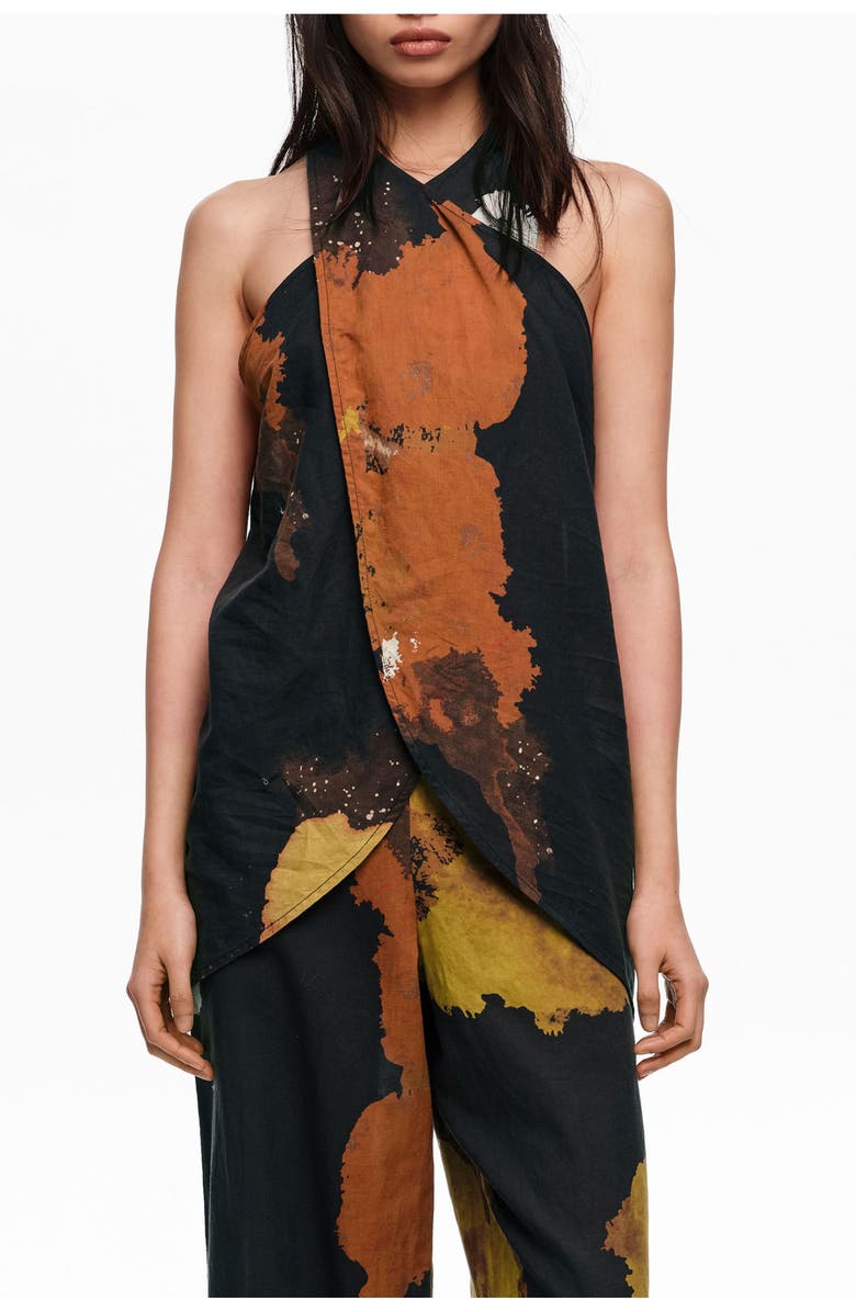 Bimba y Lola Blot Cotton Wrap Top, Main, color, Blot Xl Black