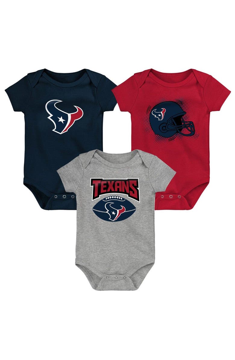 Outerstuff Infant Navy/Red/Heathered Gray Houston Texans 3-Pack Game On Bodysuit Set, Main, color, Navy