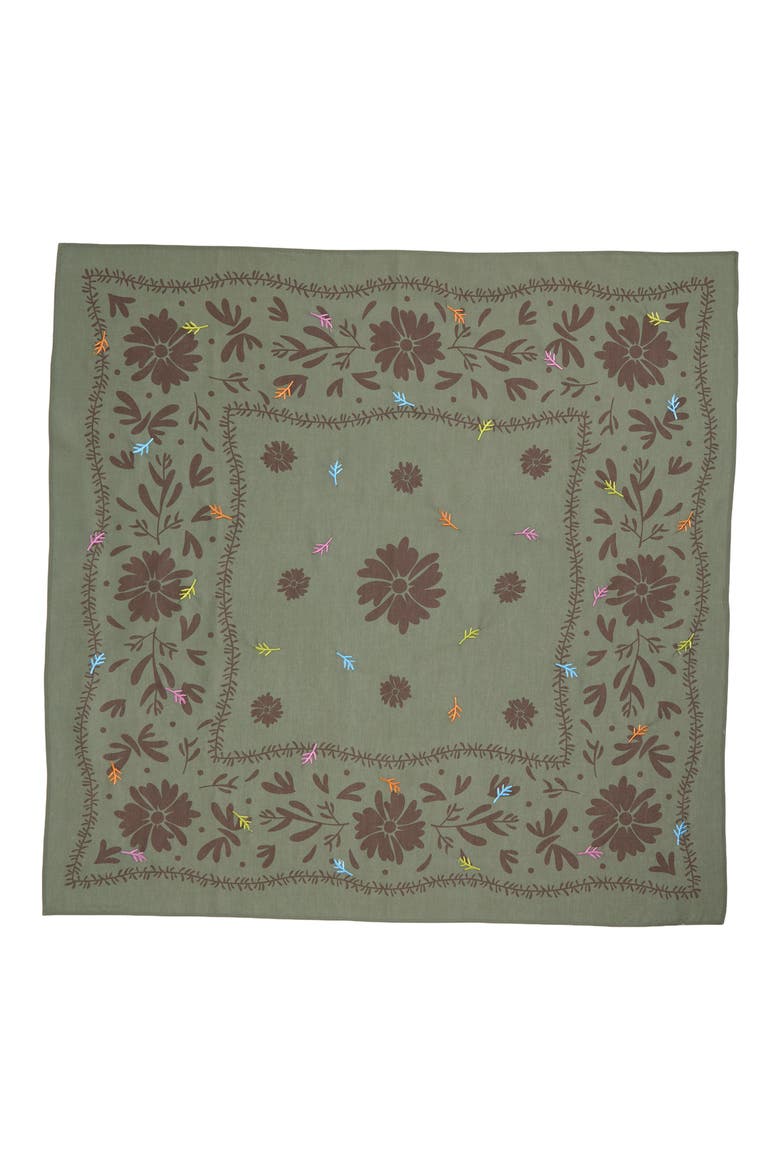 Floral Embroidered Square Bandana, Alternate, color, SAGE- OLIVE FLOWERS