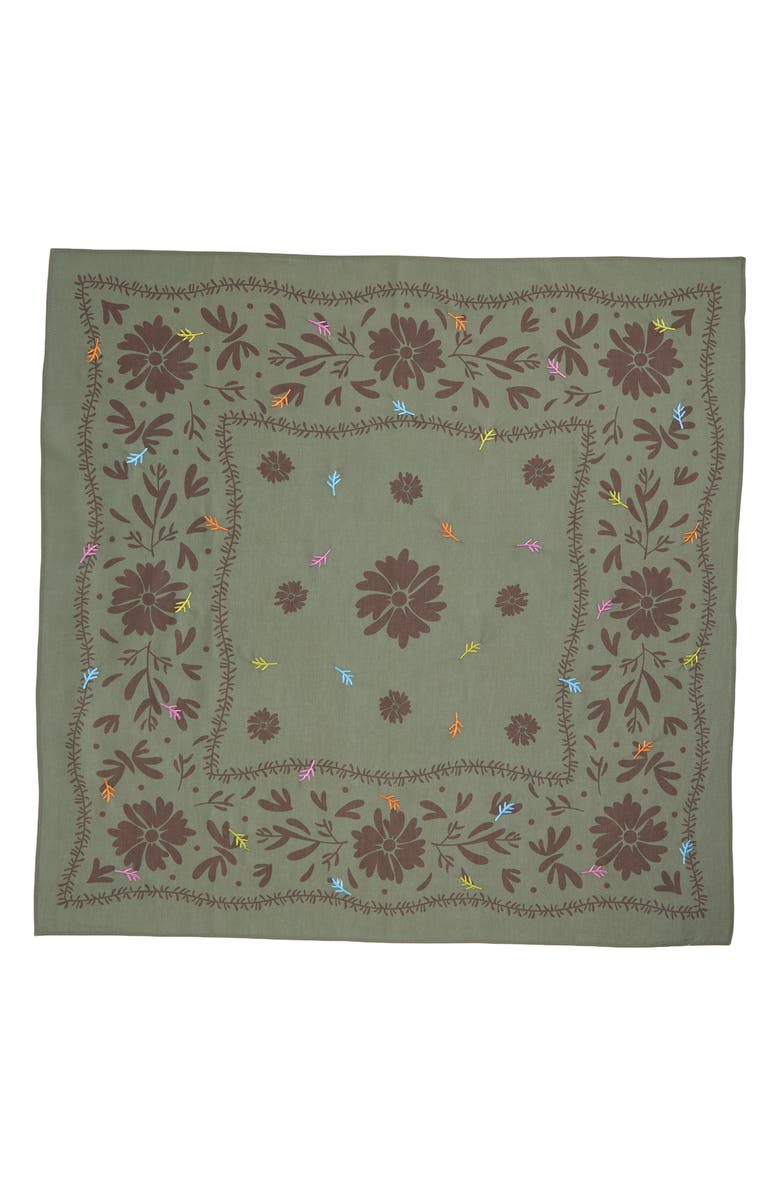 Treasure & Bond Floral Embroidered Square Bandana, Main, color, Sage Olive Flowers