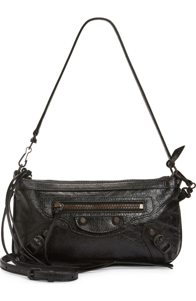 Balenciaga Le City Leather Pouch on a Strap, Main, color, Black