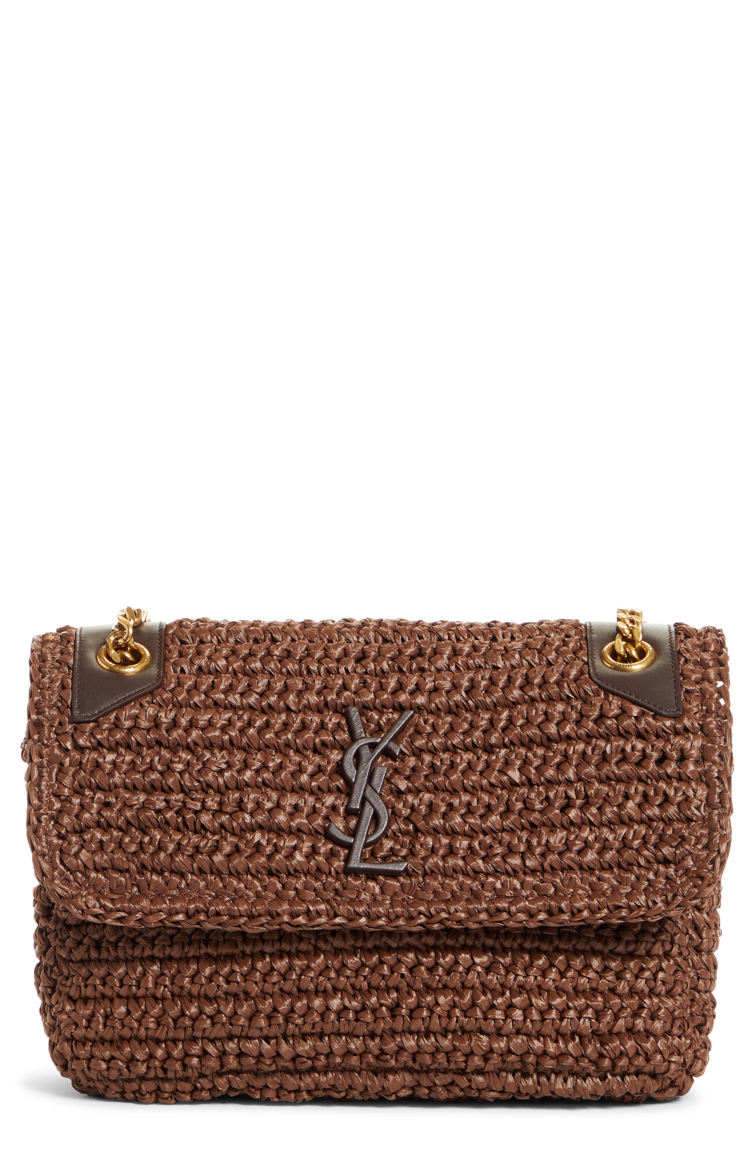 Saint Laurent Medium Niki Raffia Shoulder Bag, Main, color, 