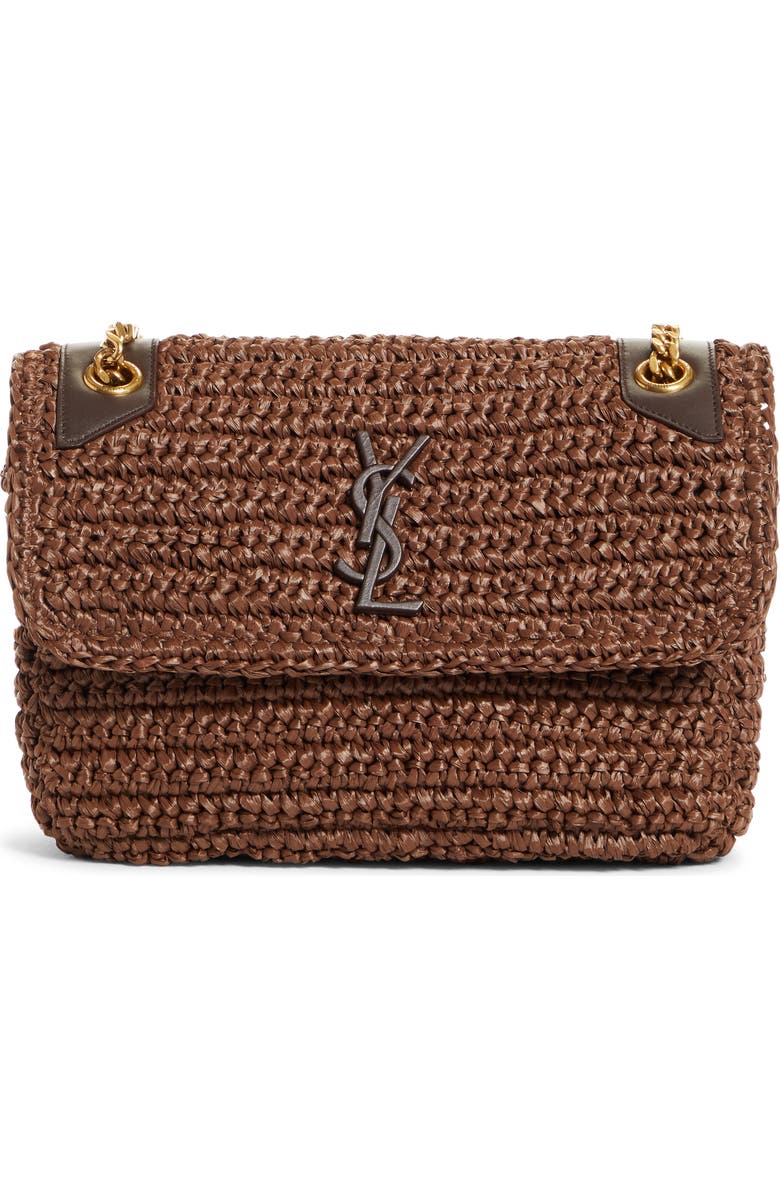 Saint Laurent Medium Niki Raffia Shoulder Bag, Main, color,