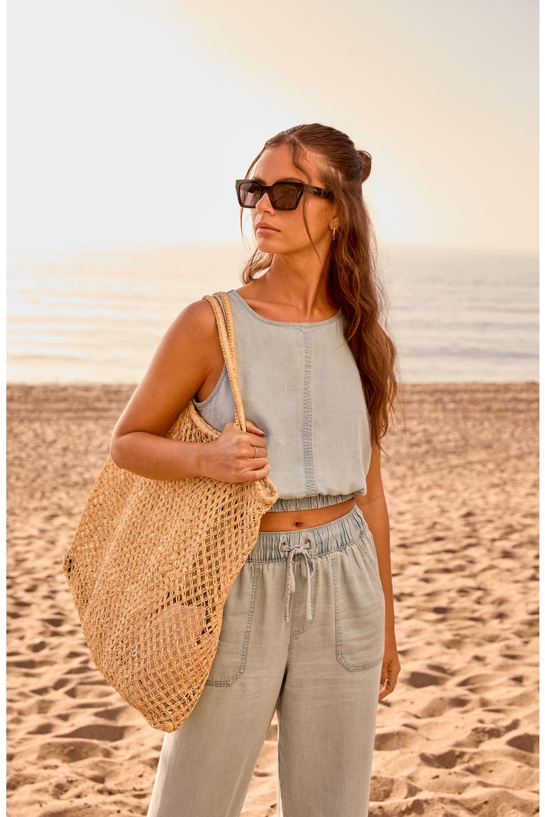 Sleeveless Elastic Waist Crop Chambray Top, Alternate, color, VINTAGE LIGHT WASH