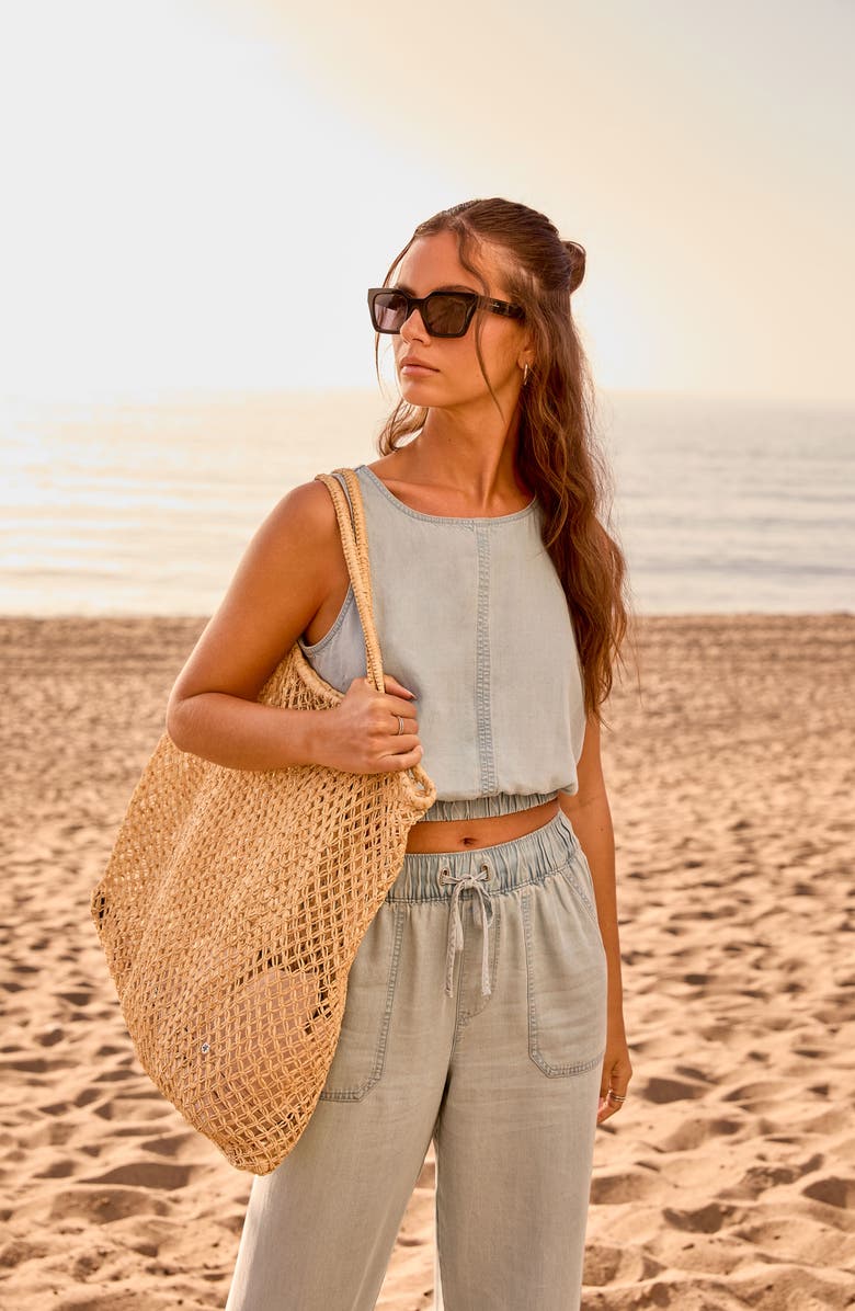 TravisMathew Sleeveless Elastic Waist Crop Chambray Top, Alternate, color, 