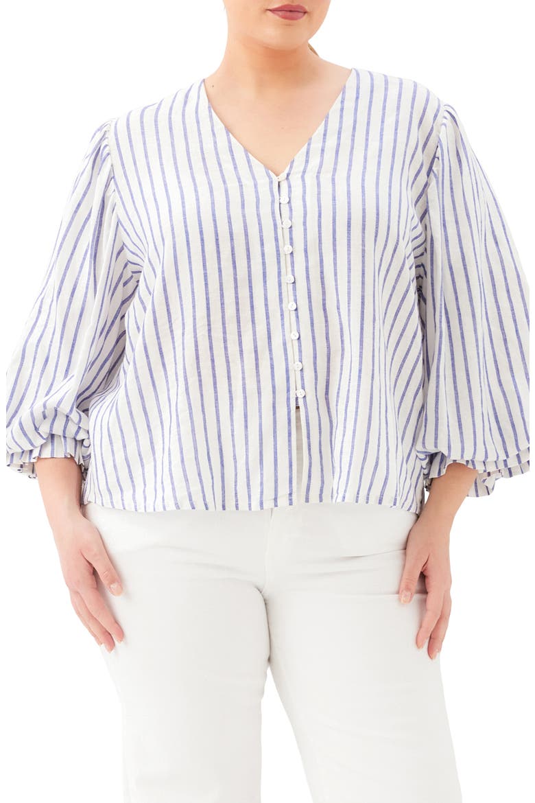 Stripe Linen Blend Shirt, Main, color, OFF WHITE/ BLUE