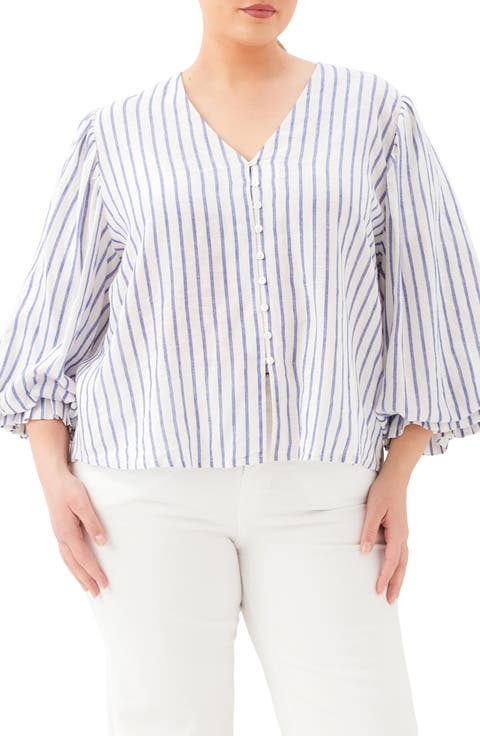 Stripe Linen Blend Shirt (Plus)